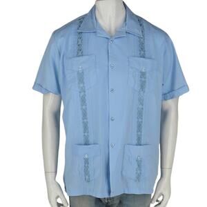 Vintage Maximos Embroidered Guayabera Baby Blue Cuban Wedding Rockabilly Shirt